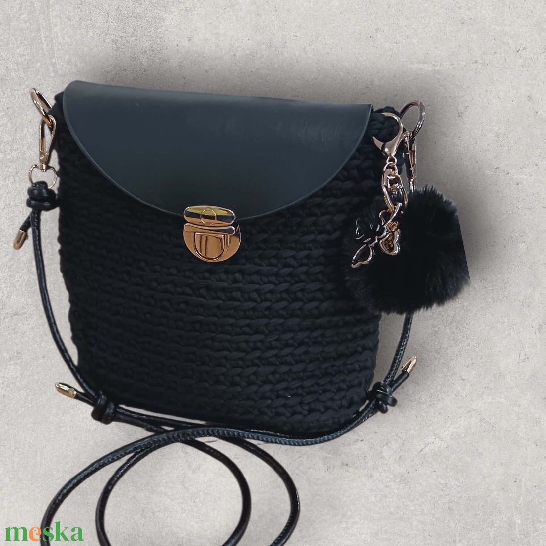 Fekete horgolt válltáska - táska & tok - kézitáska & válltáska - válltáska - Meska.hu