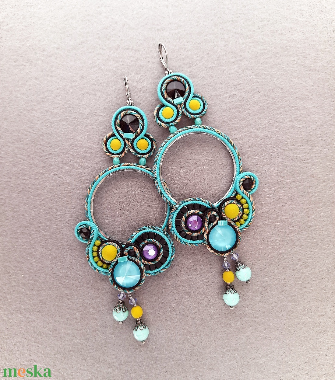 Türkiz sujtás fülbevaló - ékszer - fülbevaló - csillár fülbevaló - Meska.hu