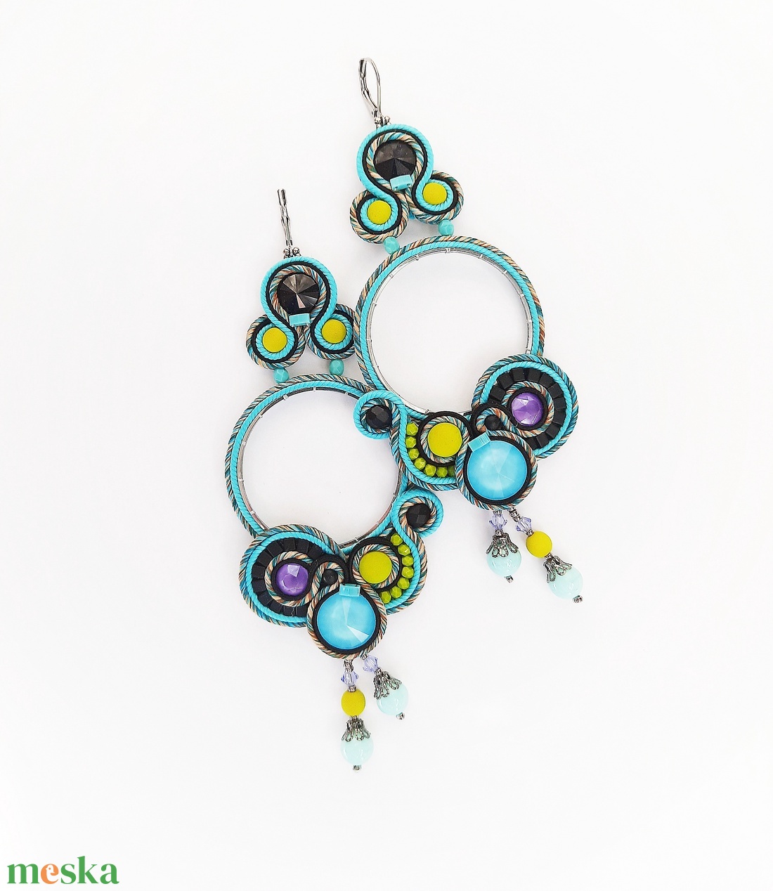 Türkiz sujtás fülbevaló - ékszer - fülbevaló - csillár fülbevaló - Meska.hu