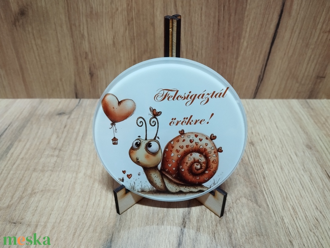 Szerelmes üveglap fa tartóval  - otthon & életmód - dekoráció - kép & falikép - üvegkép - Meska.hu