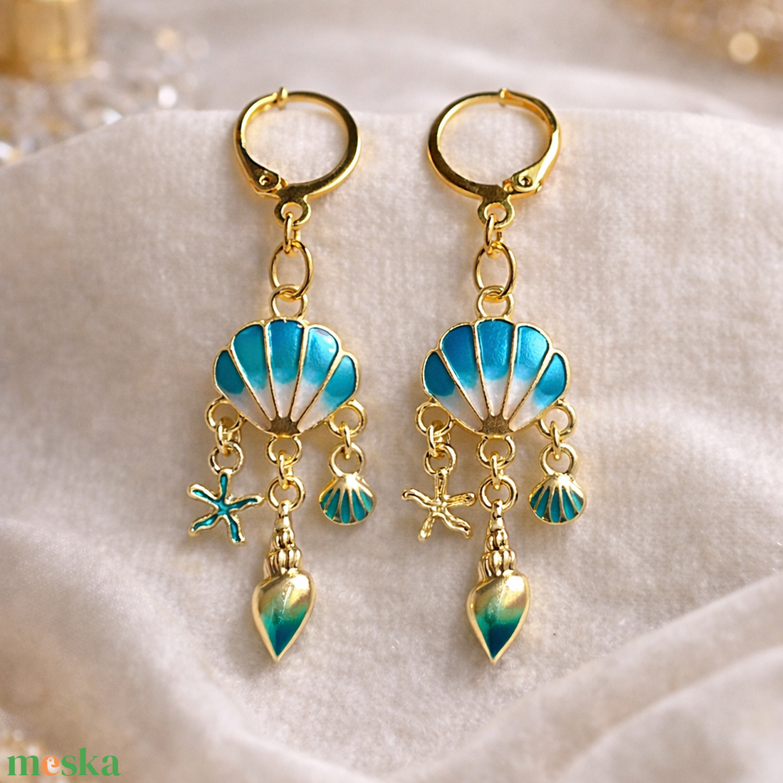 Tenger ihlette fülbevaló - ékszer - fülbevaló - lógó fülbevaló - Meska.hu