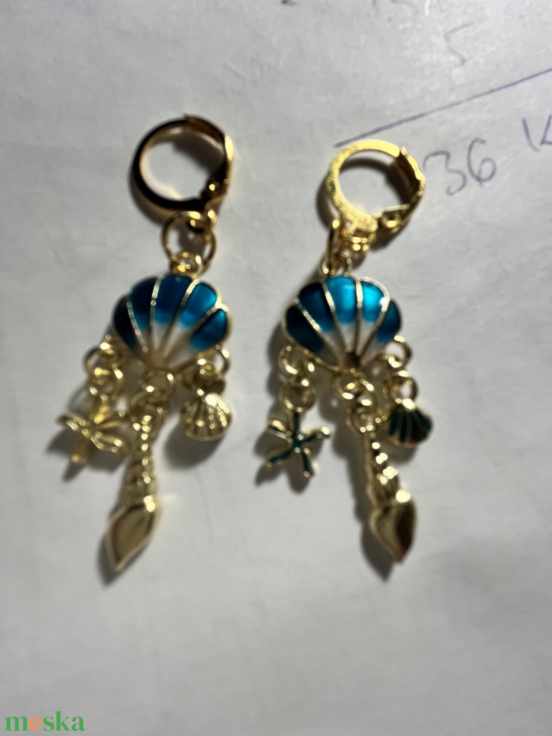 Tenger ihlette fülbevaló - ékszer - fülbevaló - lógó fülbevaló - Meska.hu