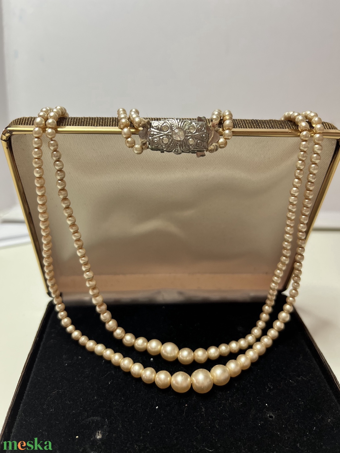 Vintage 2 soros ékszerkapcsos nyakl�nc - ékszer - nyaklánc - gyöngyös nyaklánc - Meska.hu