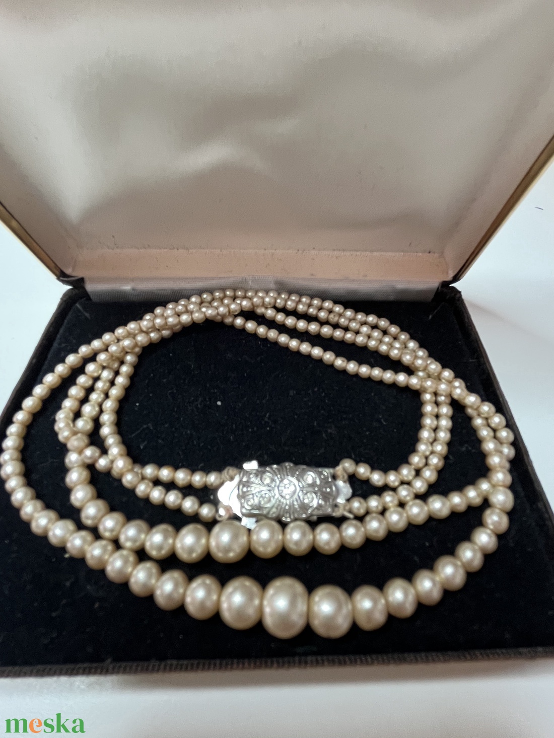 Vintage 2 soros ékszerkapcsos nyakl�nc - ékszer - nyaklánc - gyöngyös nyaklánc - Meska.hu