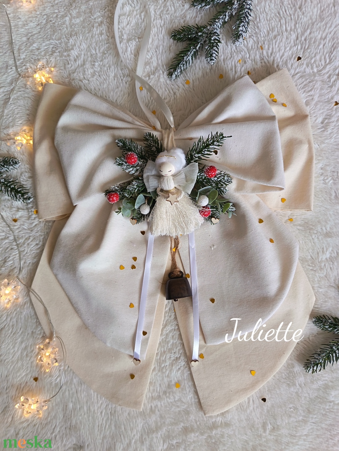 Karácsonyi masni kopogtató ajtódísz csengettyűvel - otthon & életmód - dekoráció - ajtó- és ablak dekoráció - ajtódísz & kopogtató - Meska.hu