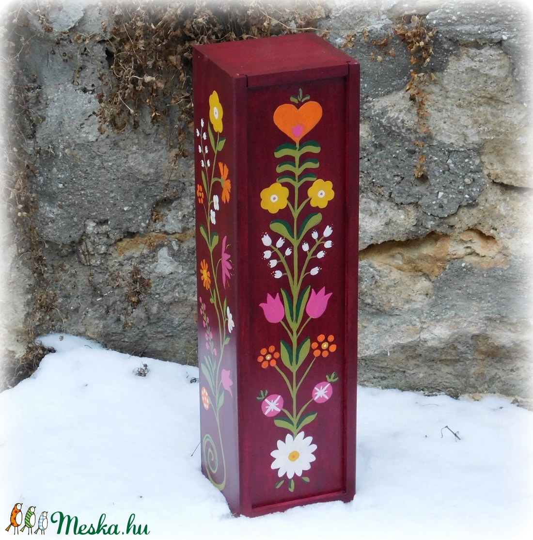 Bohém színes, virágos doboz, díszdoboz. Bornak, egyébnek :) -  - Meska.hu