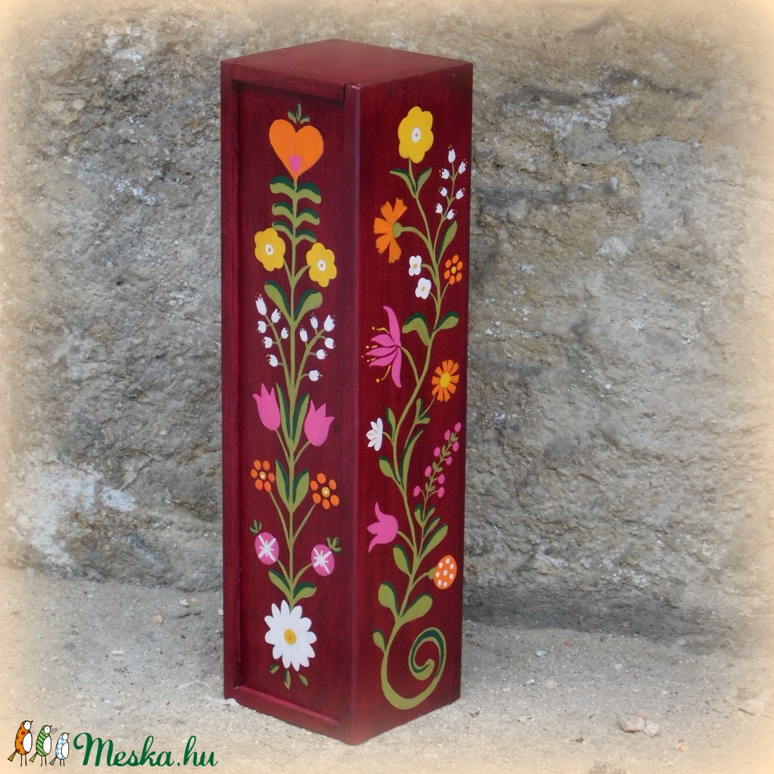 Bohém színes, virágos doboz, díszdoboz. Bornak, egyébnek :) -  - Meska.hu