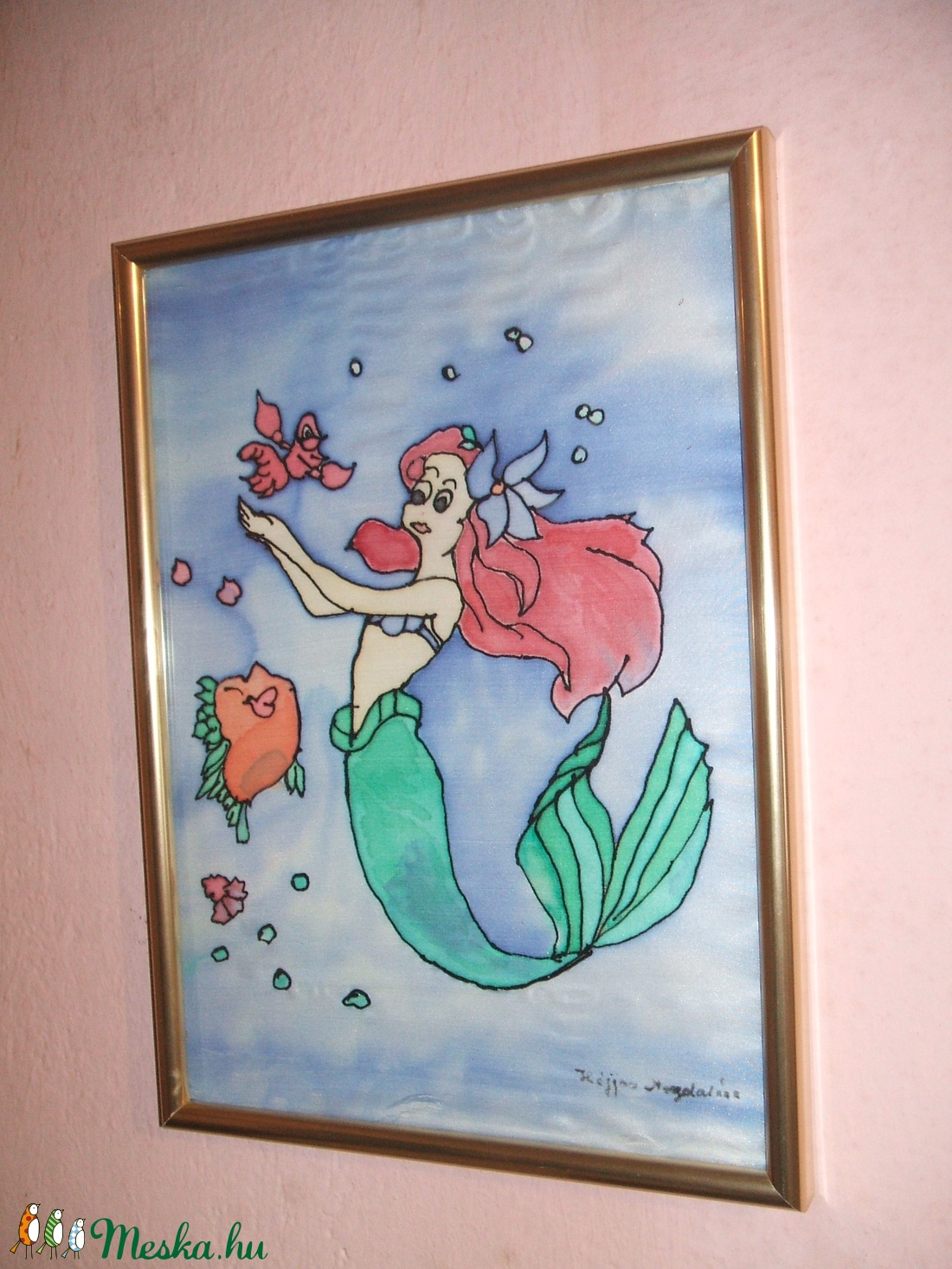 Hernyóselyem festmény, A kis Hableány. - kellékek & szerszámok - vegyes alapanyag - Meska.hu