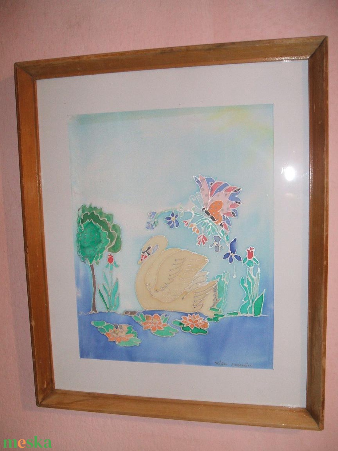 Hernyóselyem festmény. Hattyúk tava. - művészet - festmény - festmény vegyes technika - Meska.hu