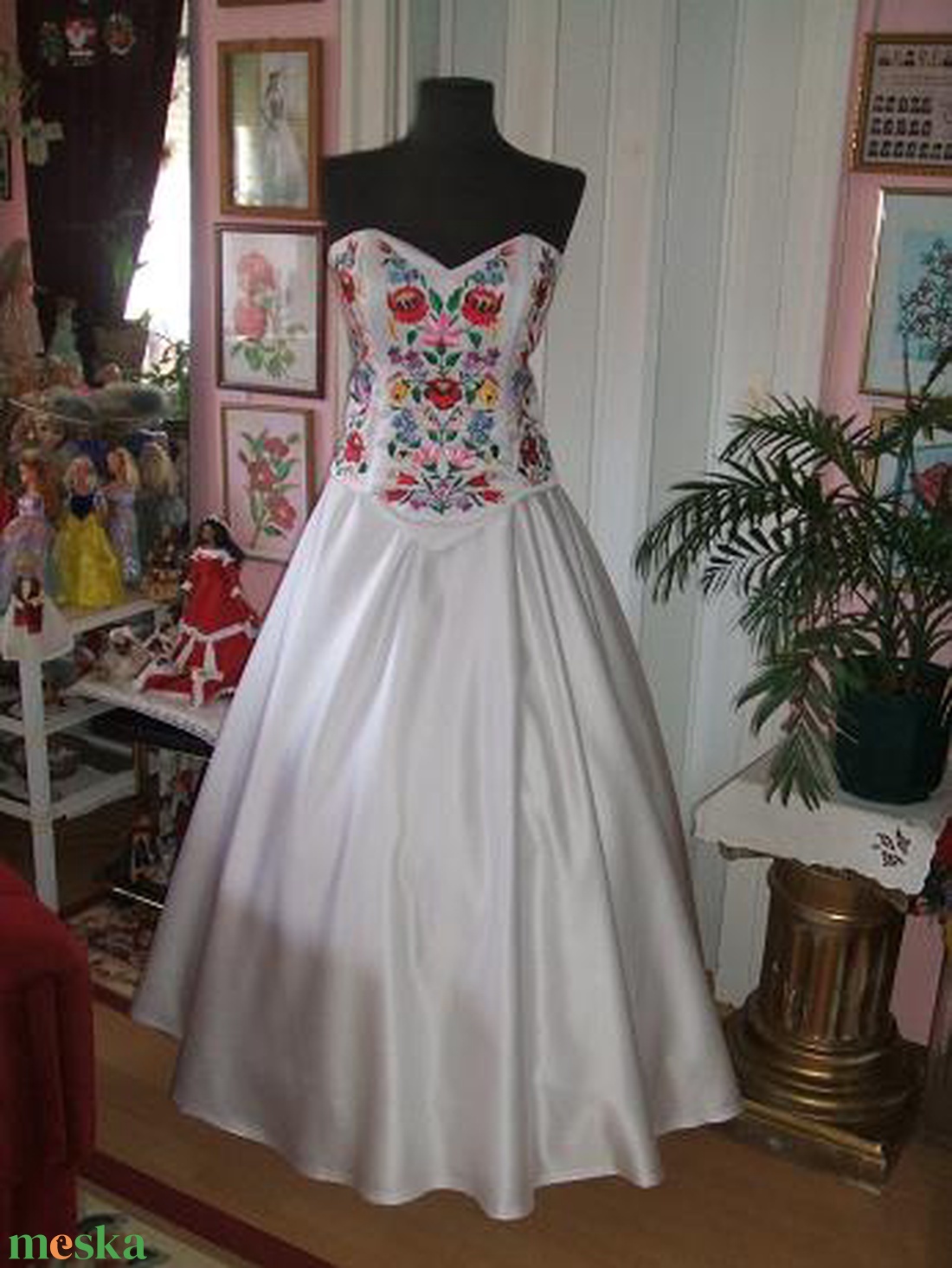 Menyasszonyi ruha, kalocsai himzett, két részes, füzős - esküvő - ruha - menyasszonyi ruha - Meska.hu