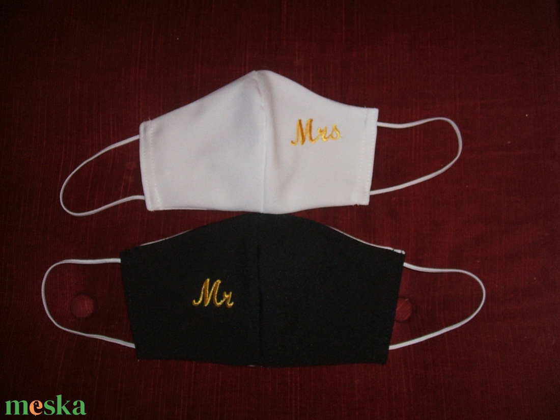 Szájkendők, maszkok esküvőre alkalomra, Mr - Mrs, csipkések - esküvő - kiegészítők - esküvői maszk - Meska.hu