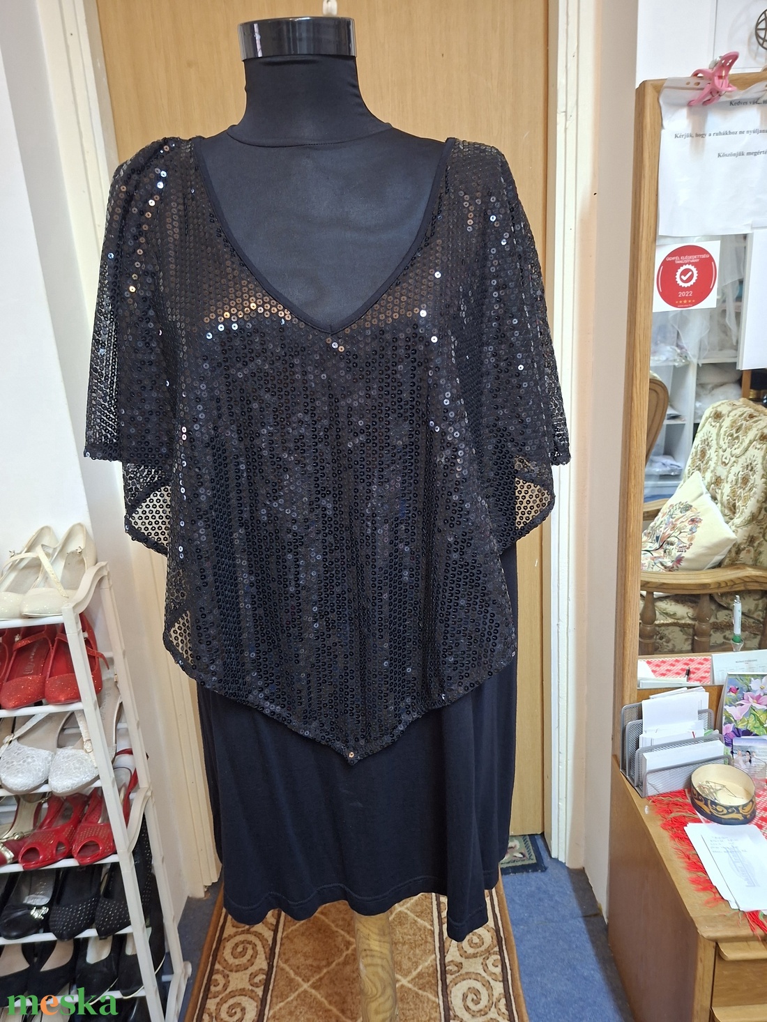 Női fekete flitteres blúz 52-es méret - ruha & divat - női ruha - blúz - Meska.hu