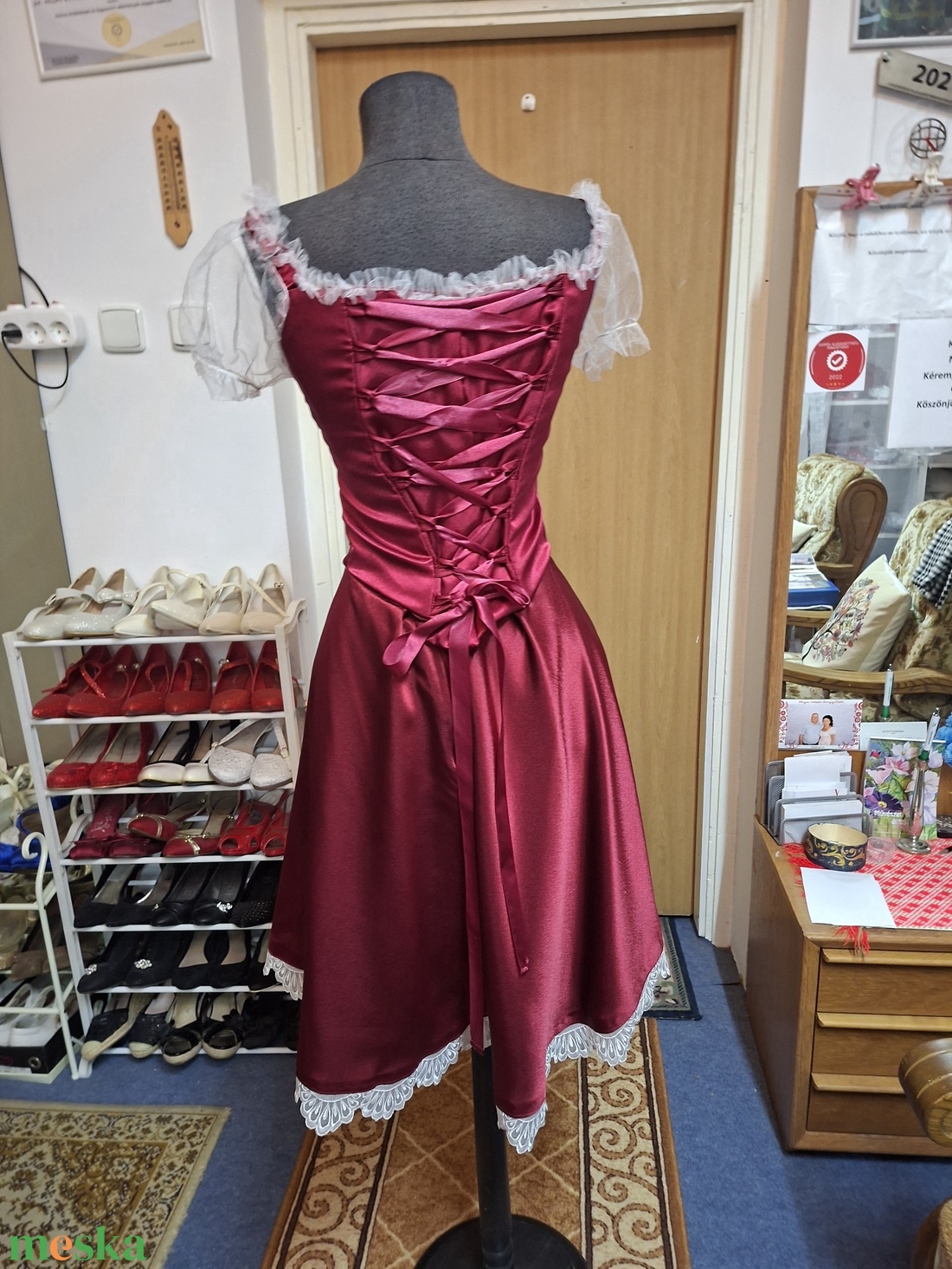 Bordó - fehér menyecske, alkalmi, tánc ruha. - esküvő - ruha - koszorúslány ruha - Meska.hu