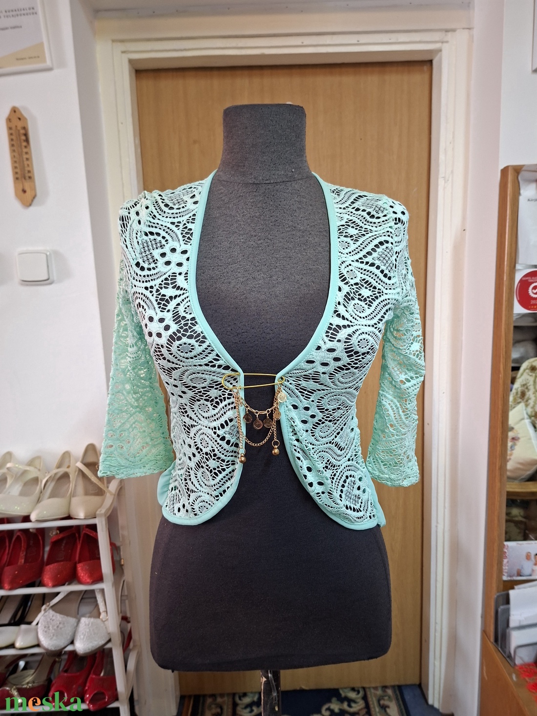 Boleró, zöld elasztikus csipke.   - esküvő - kiegészítők - bolero és válltakaró - Meska.hu