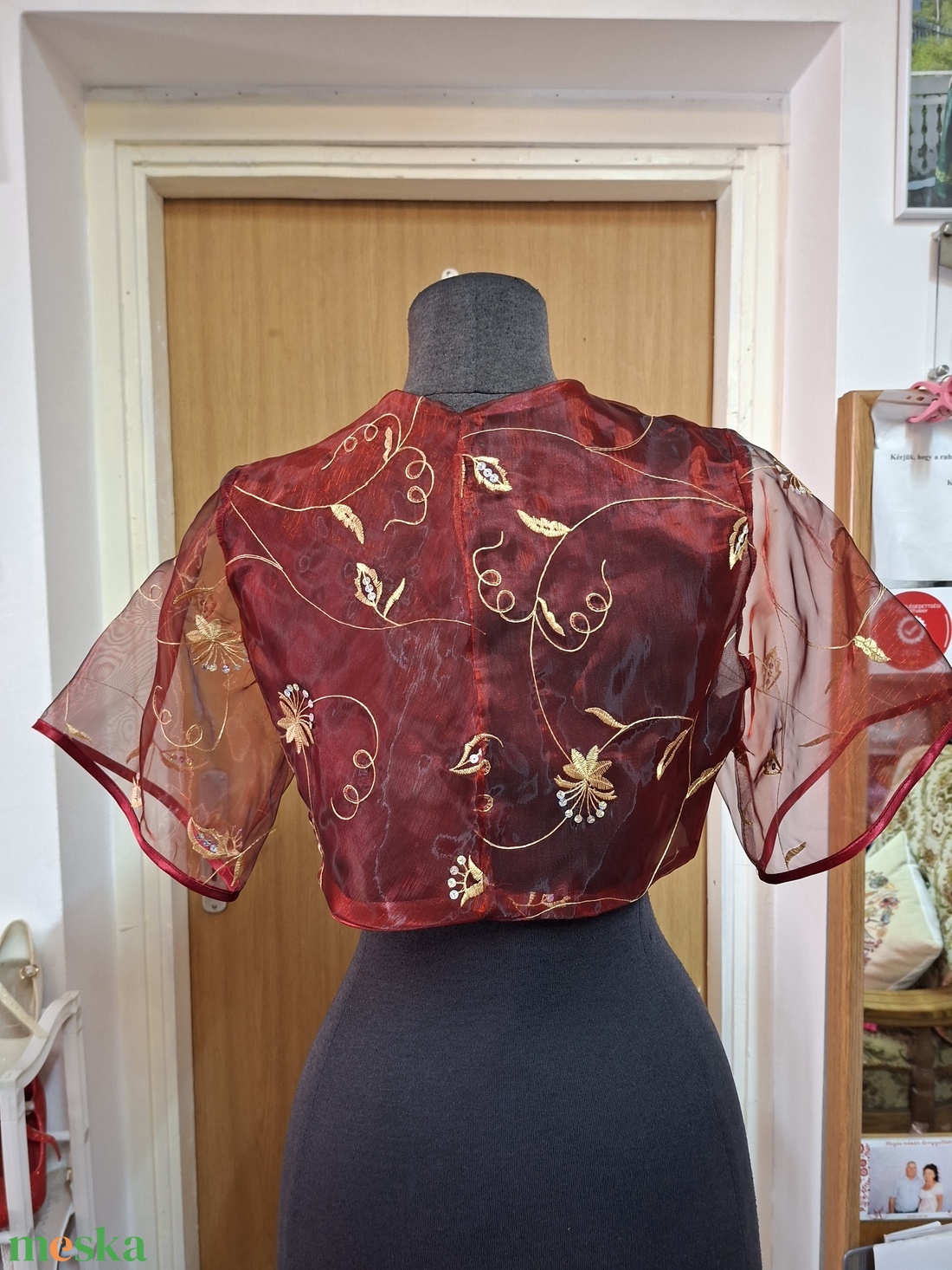 Boleró, bordó himzett organza. - esküvő - kiegészítők - bolero és válltakaró - Meska.hu