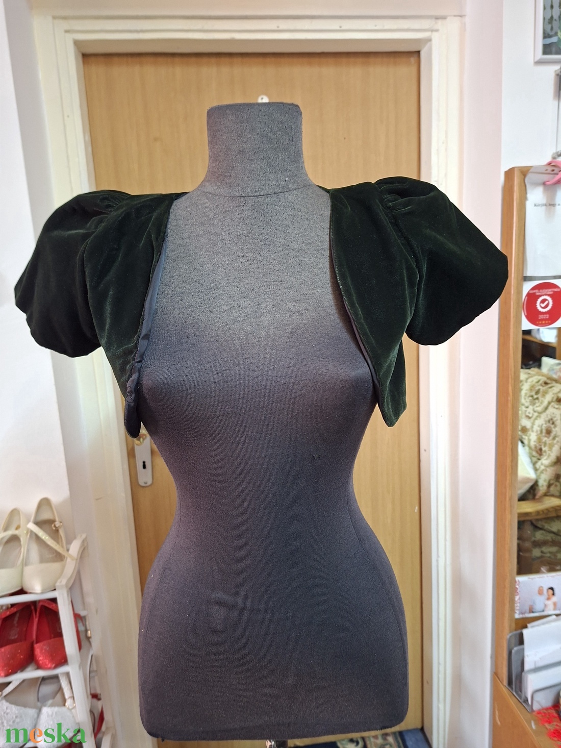 Boleró, zöld bársony. - esküvő - kiegészítők - bolero és válltakaró - Meska.hu