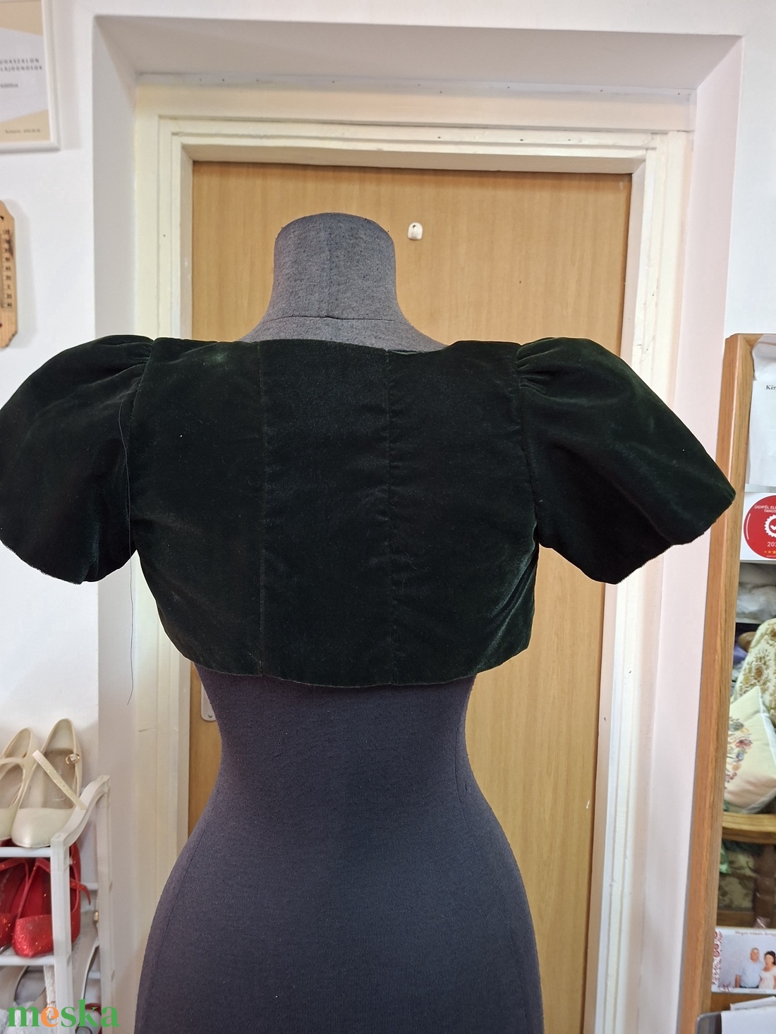 Boleró, zöld bársony. - esküvő - kiegészítők - bolero és válltakaró - Meska.hu