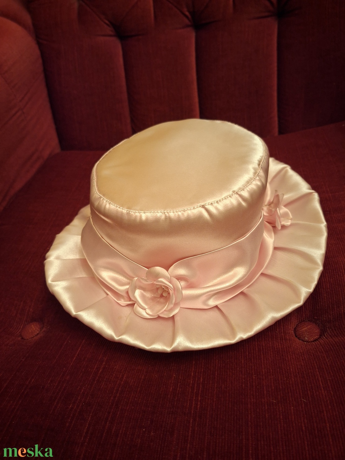 Rózsaszin elegáns selyem lányka kalap - ruha & divat - sál, sapka, kendő - kalap - Meska.hu