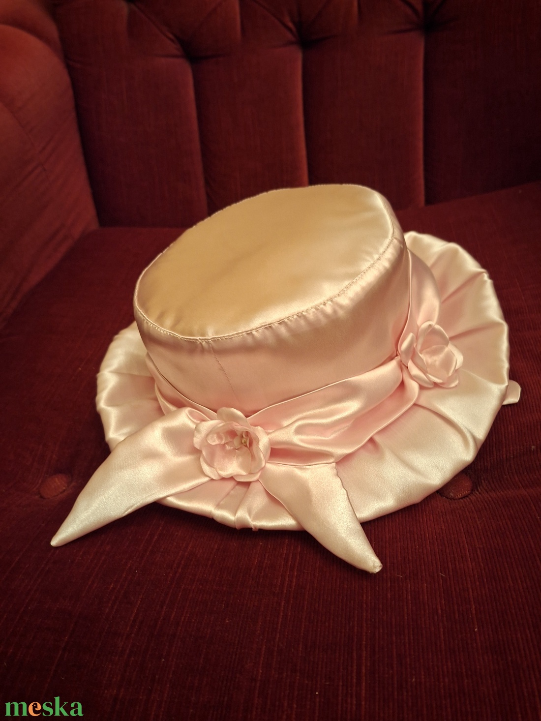 Rózsaszin elegáns selyem lányka kalap - ruha & divat - sál, sapka, kendő - kalap - Meska.hu