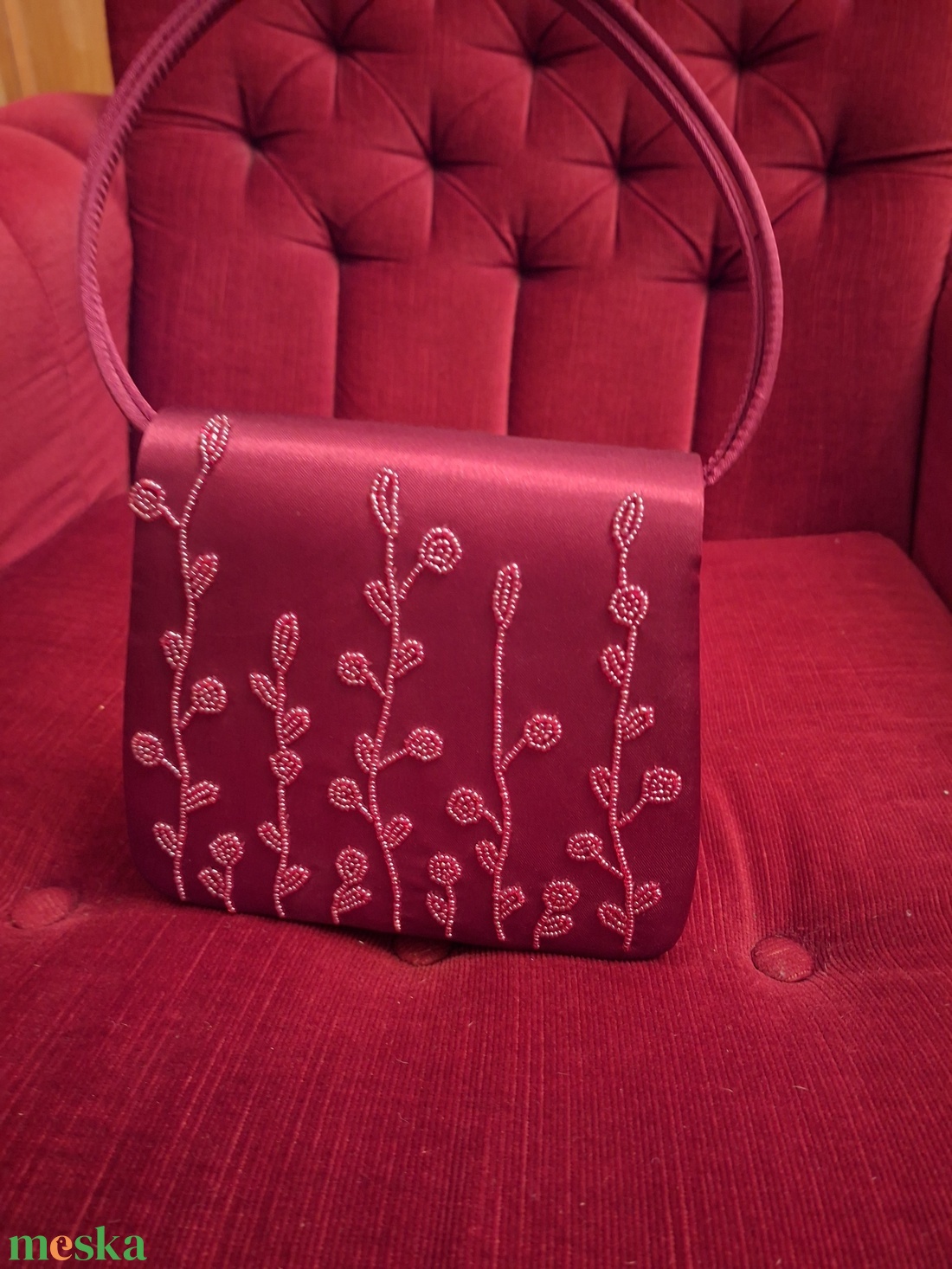 Elegáns bordó gyöngyözött táska - táska & tok - kézitáska & válltáska - alkalmi táska - Meska.hu