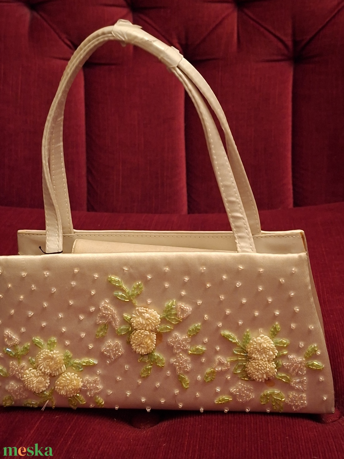 Elegáns ekrü gyöngyözött táska - táska & tok - kézitáska & válltáska - alkalmi táska - Meska.hu