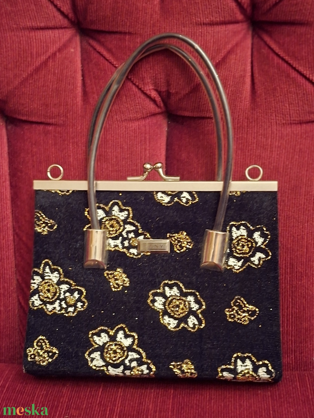 Elegáns fekete gyöngyözött, himzett  táska - táska & tok - kézitáska & válltáska - alkalmi táska - Meska.hu