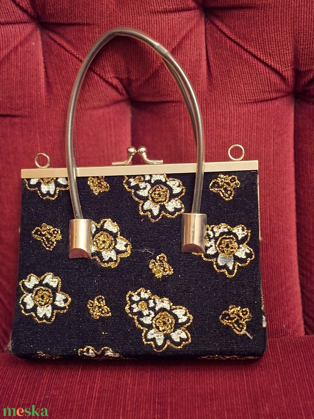 Elegáns fekete gyöngyözött, himzett  táska - táska & tok - kézitáska & válltáska - alkalmi táska - Meska.hu