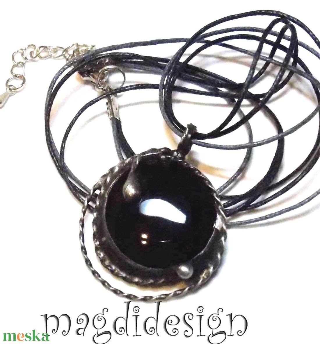 Éjfekete hullámzás üvegékszer nyaklánc - ékszer - ékszerszett - Meska.hu