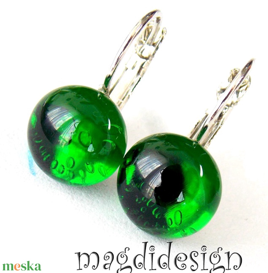 Áttetsző smaragdzöld üvegékszer kapcsos fülbevaló -  - Meska.hu