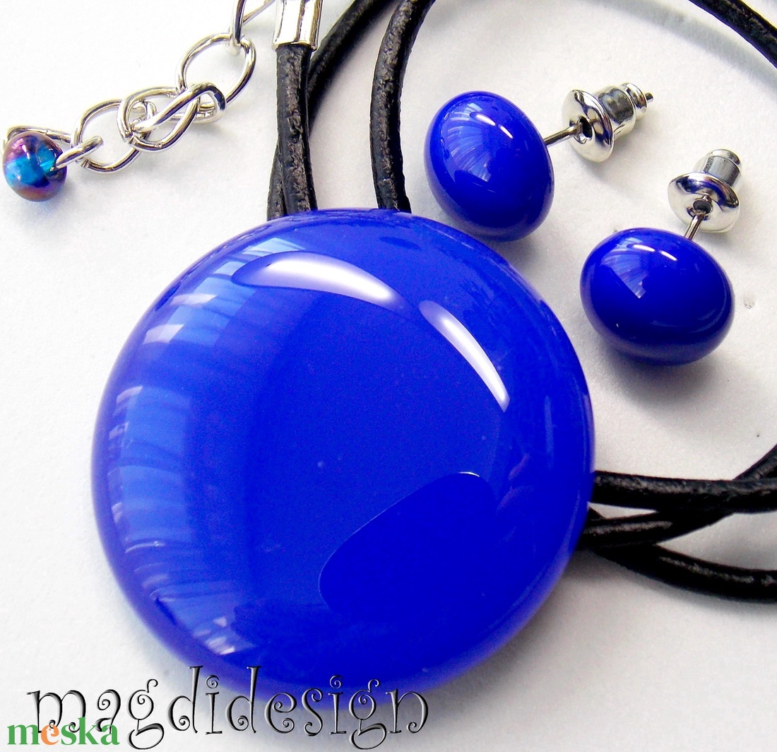 Királykék üvegékszer szett, nyaklánc, stiftes fülbevaló - ékszer - ékszerszett - Meska.hu