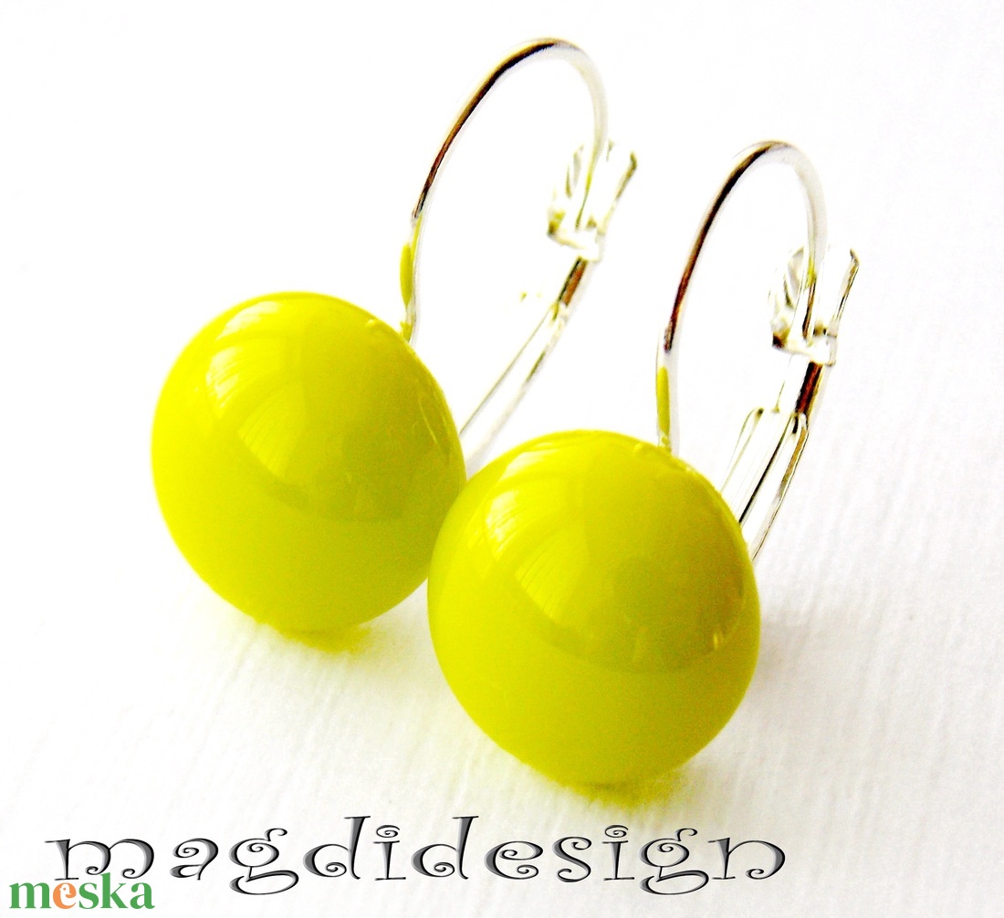 MAXI Élénk zöldes sárga üvegékszer kapcsos fülbevaló - ékszer - fülbevaló - lógós kerek fülbevaló - Meska.hu