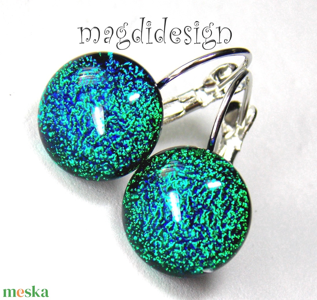 Smaragdzöld-kék dichroic üvegékszer kapcsos fülbevaló - ékszer - fülbevaló - lógós kerek fülbevaló - Meska.hu Smaragdzöld-kék dichroic üvegékszer kapcsos fülbevaló - ékszer - fülbevaló - lógós kerek fülbevaló - Meska.hu