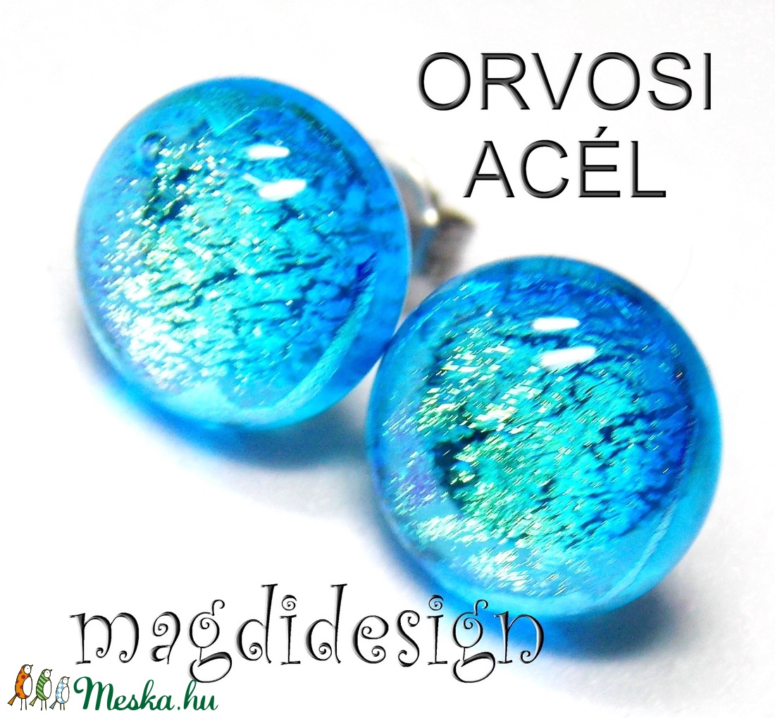 Kék csillogás üvegékszer pötty fülbevaló ORVOSI ACÉL - ékszer - fülbevaló - pötty fülbevaló - Meska.hu