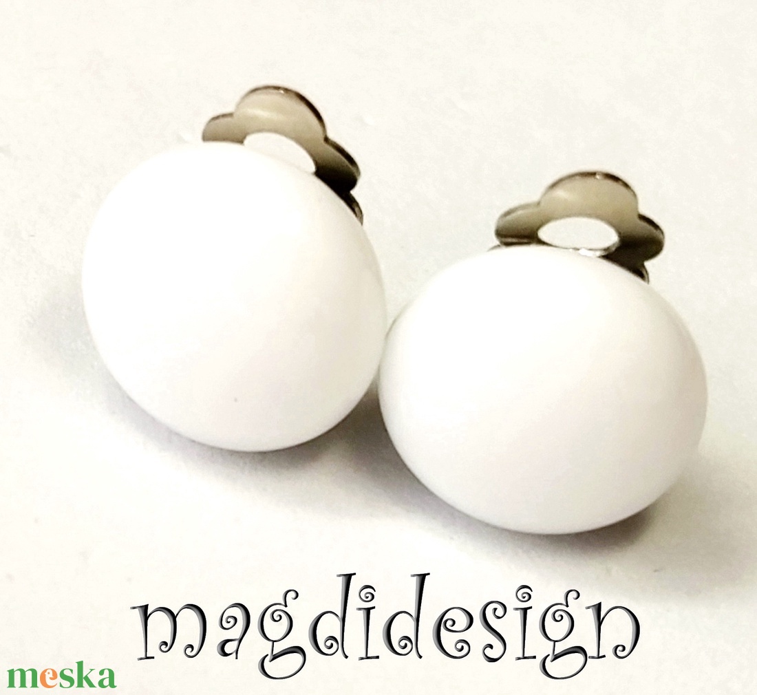 Hófehér üvegékszer fülklipsz  - ékszer - fülbevaló - klipsz - Meska.hu