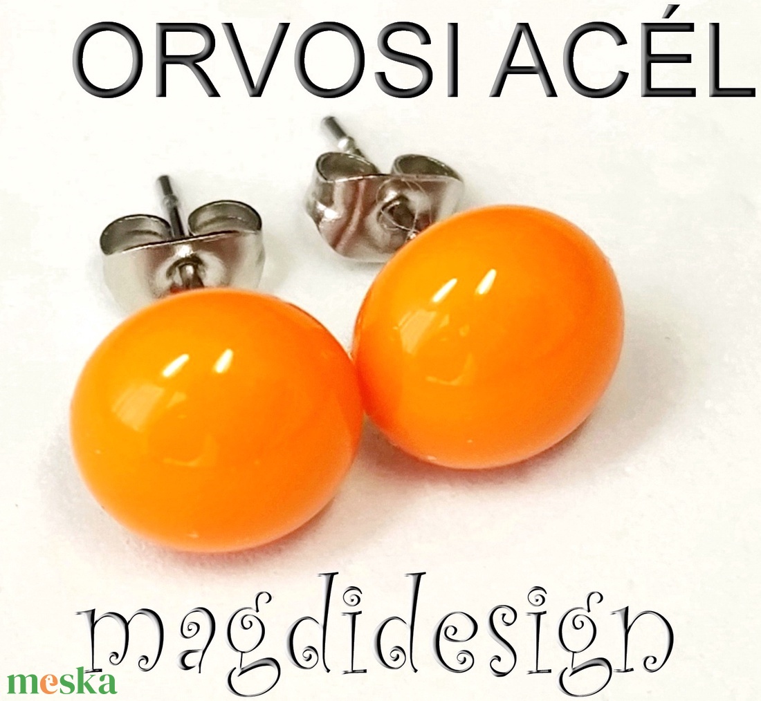 Narancs üvegékszer pötty fülbevaló ORVOSI ACÉL - ékszer - fülbevaló - pötty fülbevaló - Meska.hu