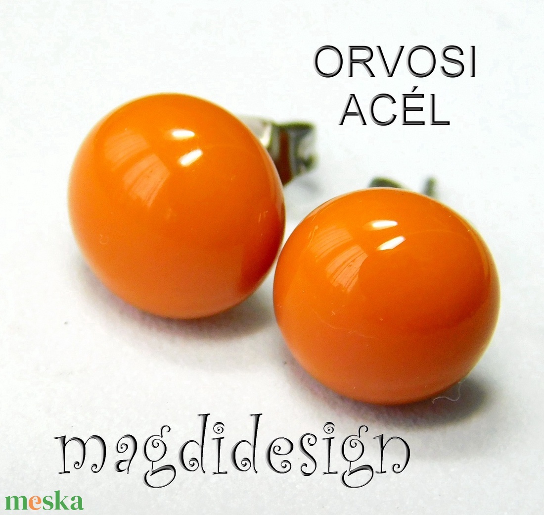 Narancsos-mogyoró üveg pötty fülbevaló - ékszer - fülbevaló - pötty fülbevaló - Meska.hu