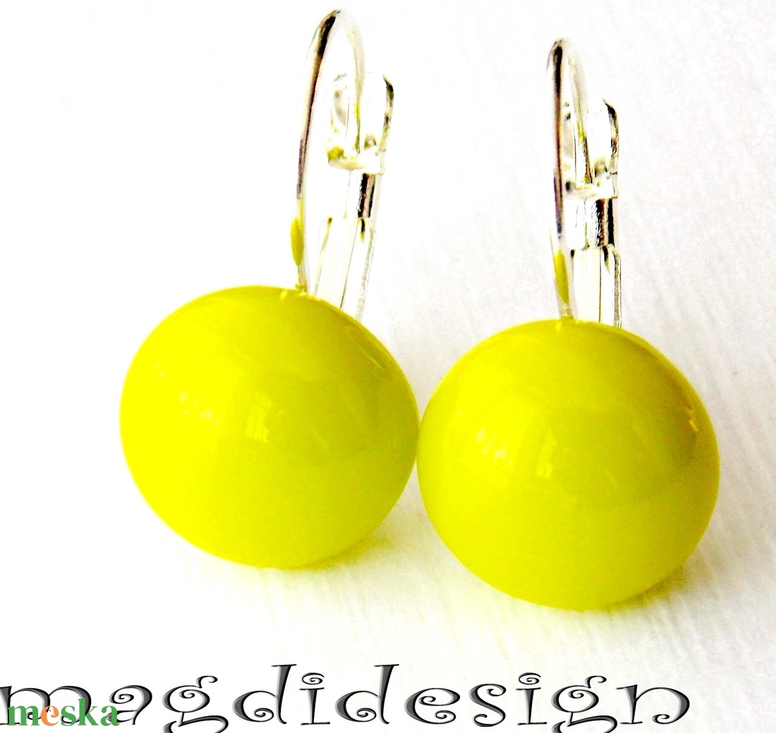 MAXI Élénk zöldes sárga üvegékszer kapcsos fülbevaló - ékszer - fülbevaló - lógós kerek fülbevaló - Meska.hu