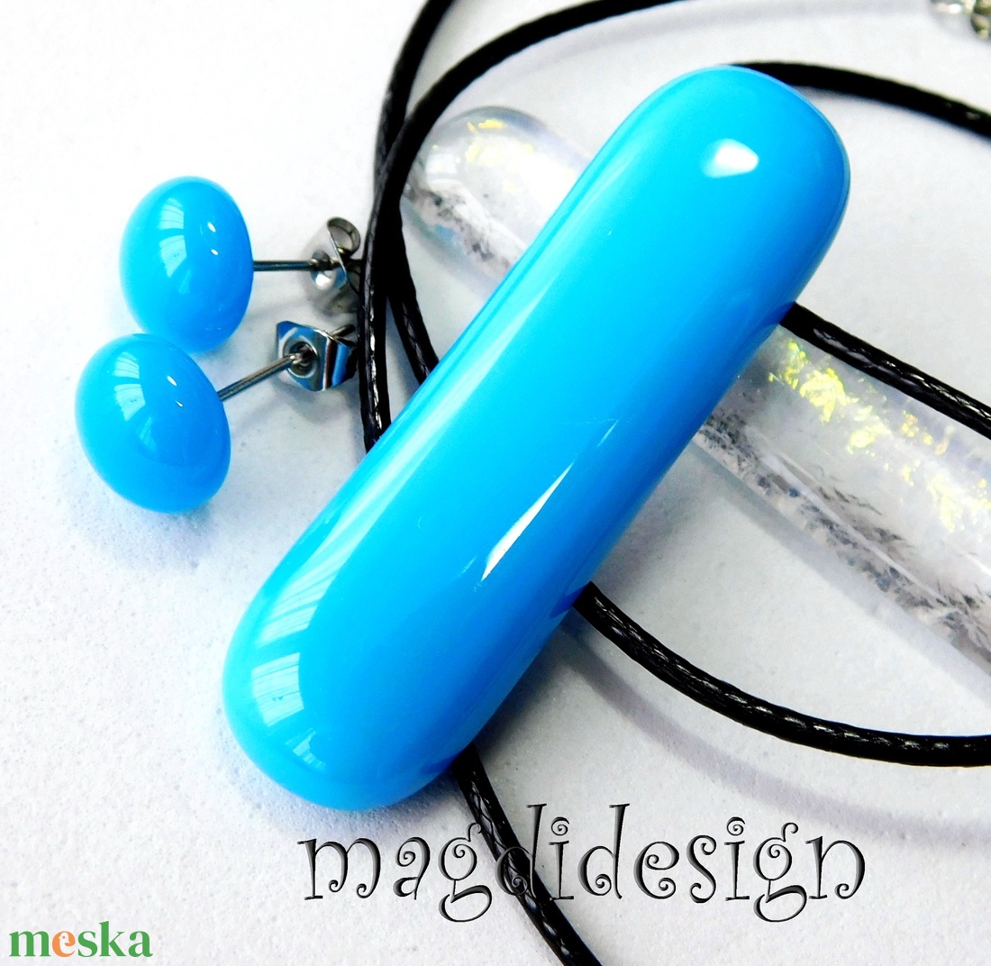 MAXI Élénk kék üvegékszer szett, nyaklánc, pötty fülbevaló - ékszer - ékszerszett - Meska.hu