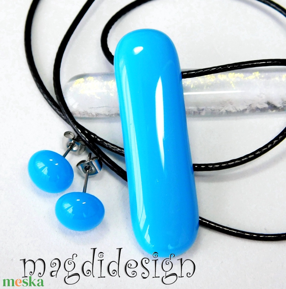 MAXI Élénk kék üvegékszer szett, nyaklánc, pötty fülbevaló - ékszer - ékszerszett - Meska.hu