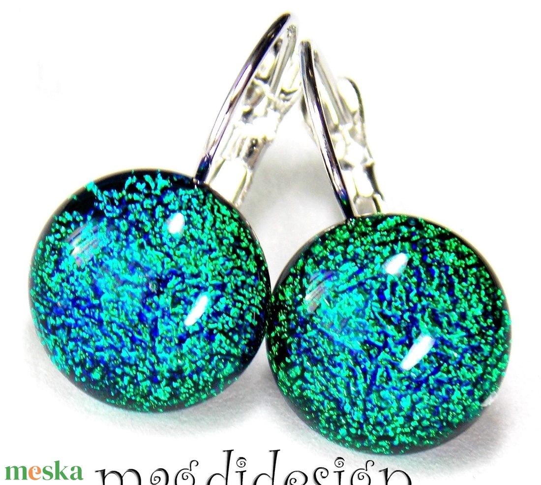 Smaragdzöld-kék dichroic üvegékszer kapcsos fülbevaló - ékszer - fülbevaló - lógós kerek fülbevaló - Meska.hu Smaragdzöld-kék dichroic üvegékszer kapcsos fülbevaló - ékszer - fülbevaló - lógós kerek fülbevaló - Meska.hu