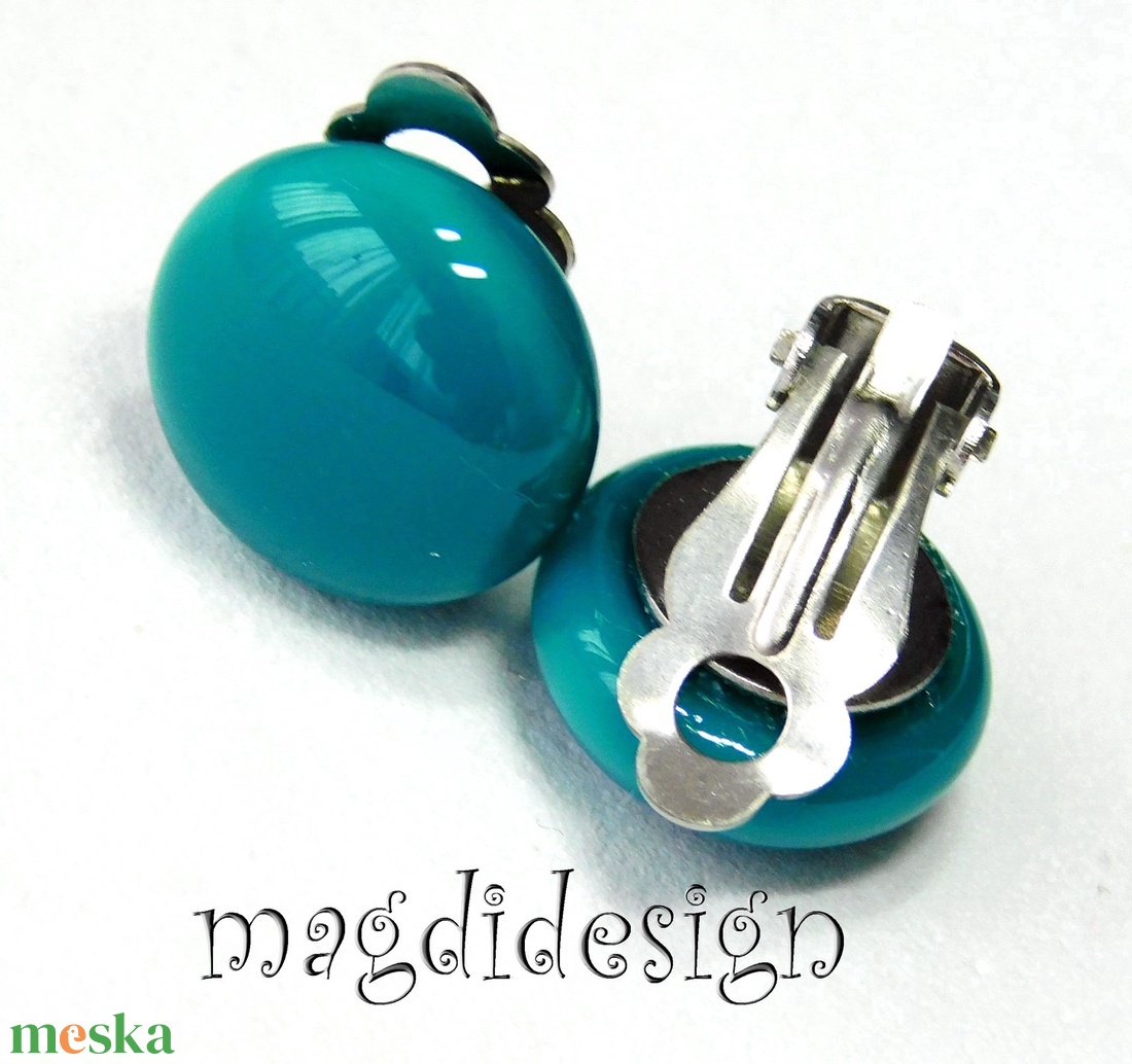 Sötét türkiz fülklipsz  üvegékszer  - ékszer - fülbevaló - klipsz - Meska.hu