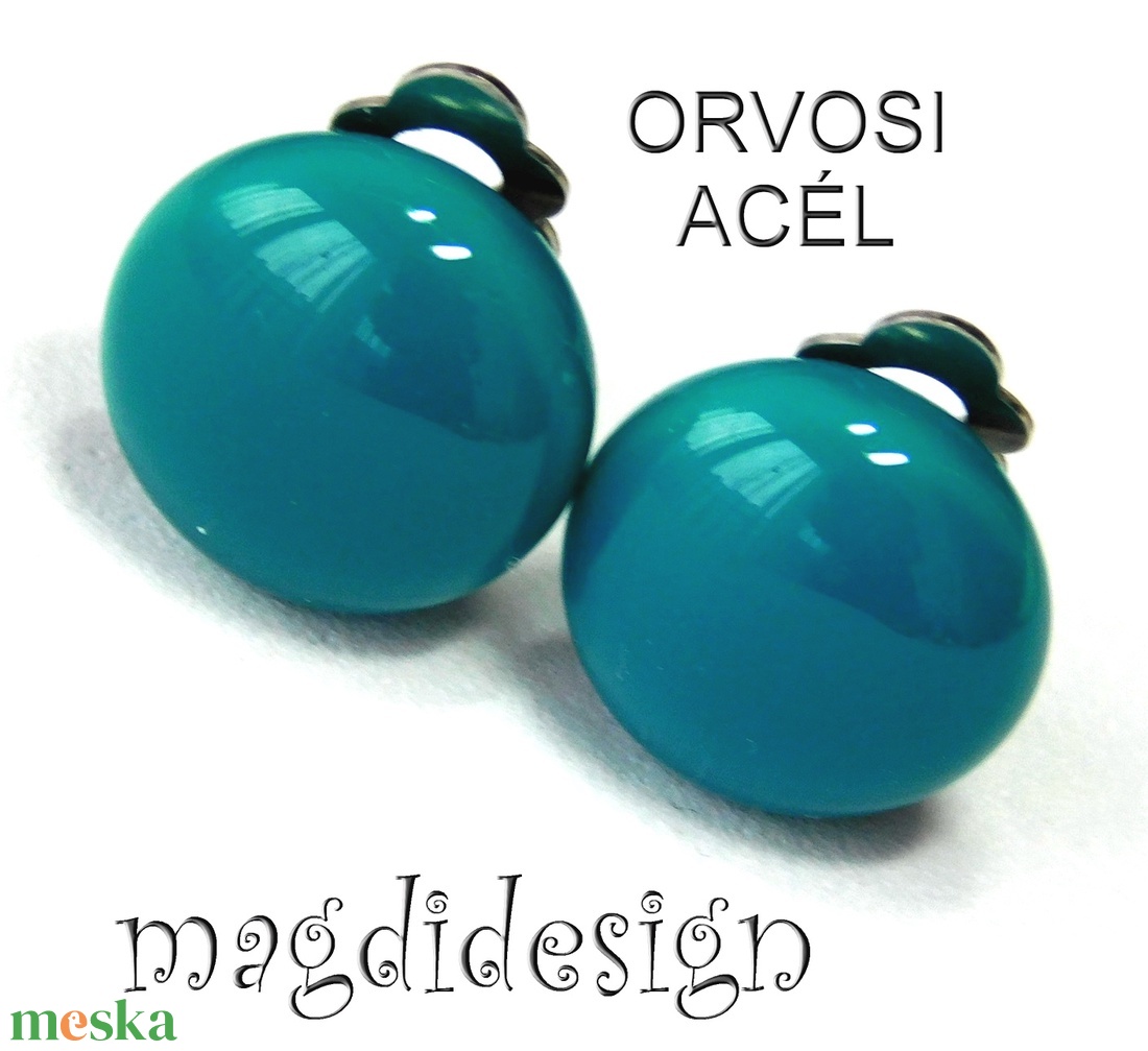 Sötét türkiz fülklipsz  üvegékszer  - ékszer - fülbevaló - klipsz - Meska.hu