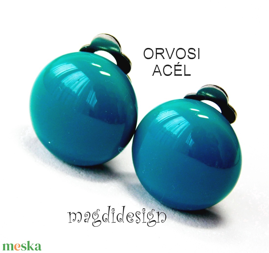 Sötét türkiz fülklipsz  üvegékszer  - ékszer - fülbevaló - klipsz - Meska.hu