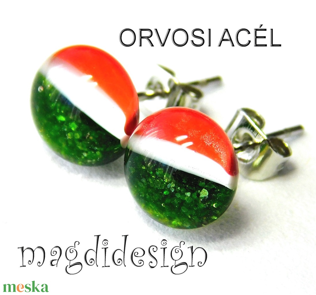 Nemzeti színű  -- Piros, fehér, zöld üvegékszer pötty fülbevaló --- Kokárda - ékszer - fülbevaló - pötty fülbevaló - Meska.hu