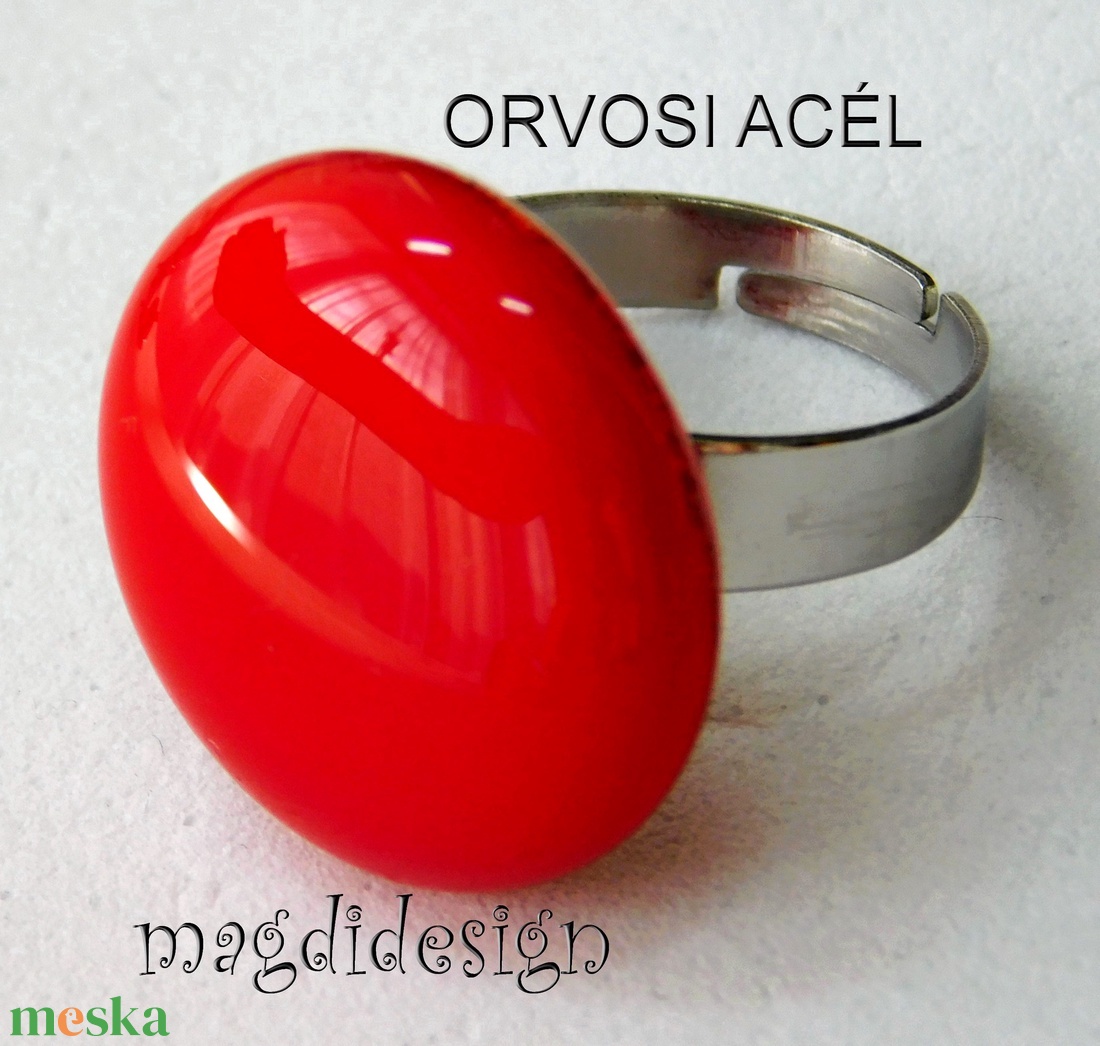 Meggypiros üvegékszer gyűrű - ékszer - gyűrű - kerek gyűrű - Meska.hu