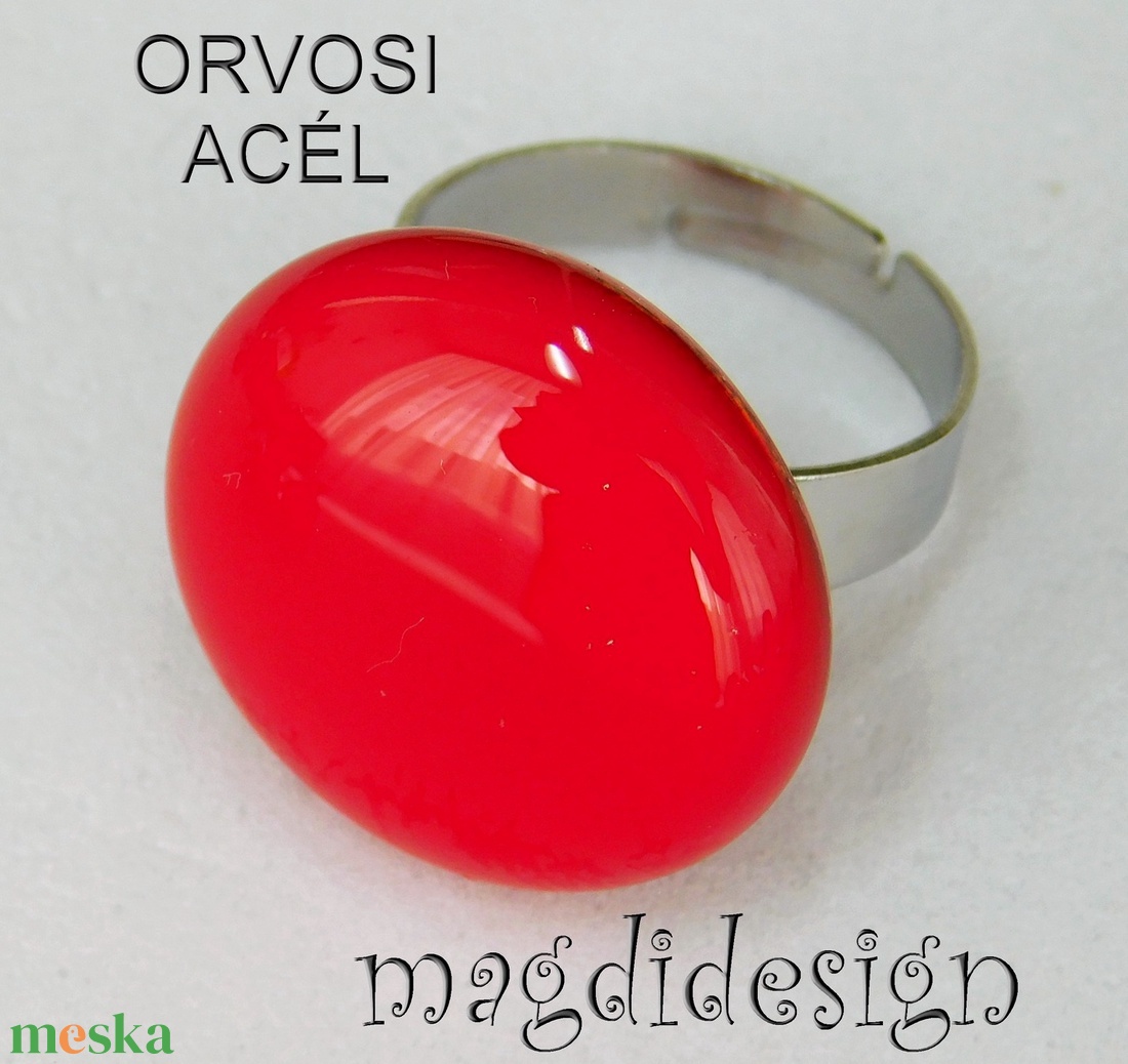 Meggypiros üvegékszer gyűrű - ékszer - gyűrű - kerek gyűrű - Meska.hu