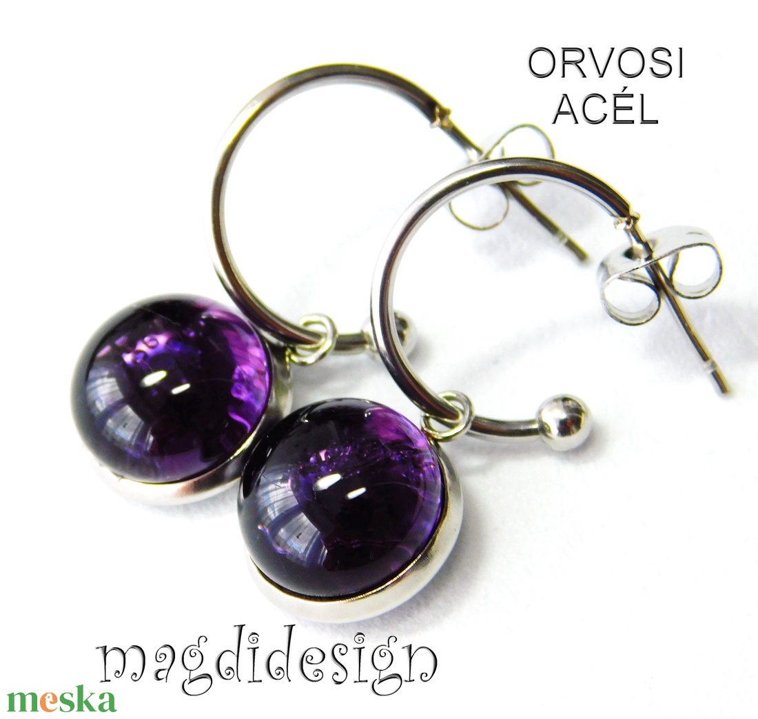 Smaragdzöld üvegékszer stiftes lógós nemesacél fülbevaló - ékszer - fülbevaló - lógó fülbevaló - Meska.hu