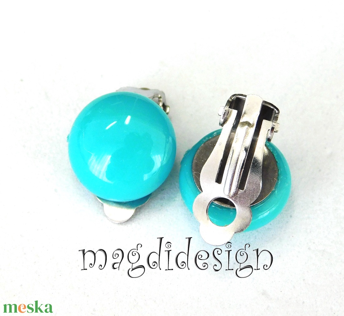 MAXI Türkizkék fülklipsz üvegékszer ORVOSI ACÉL - ékszer - fülbevaló - klipsz - Meska.hu