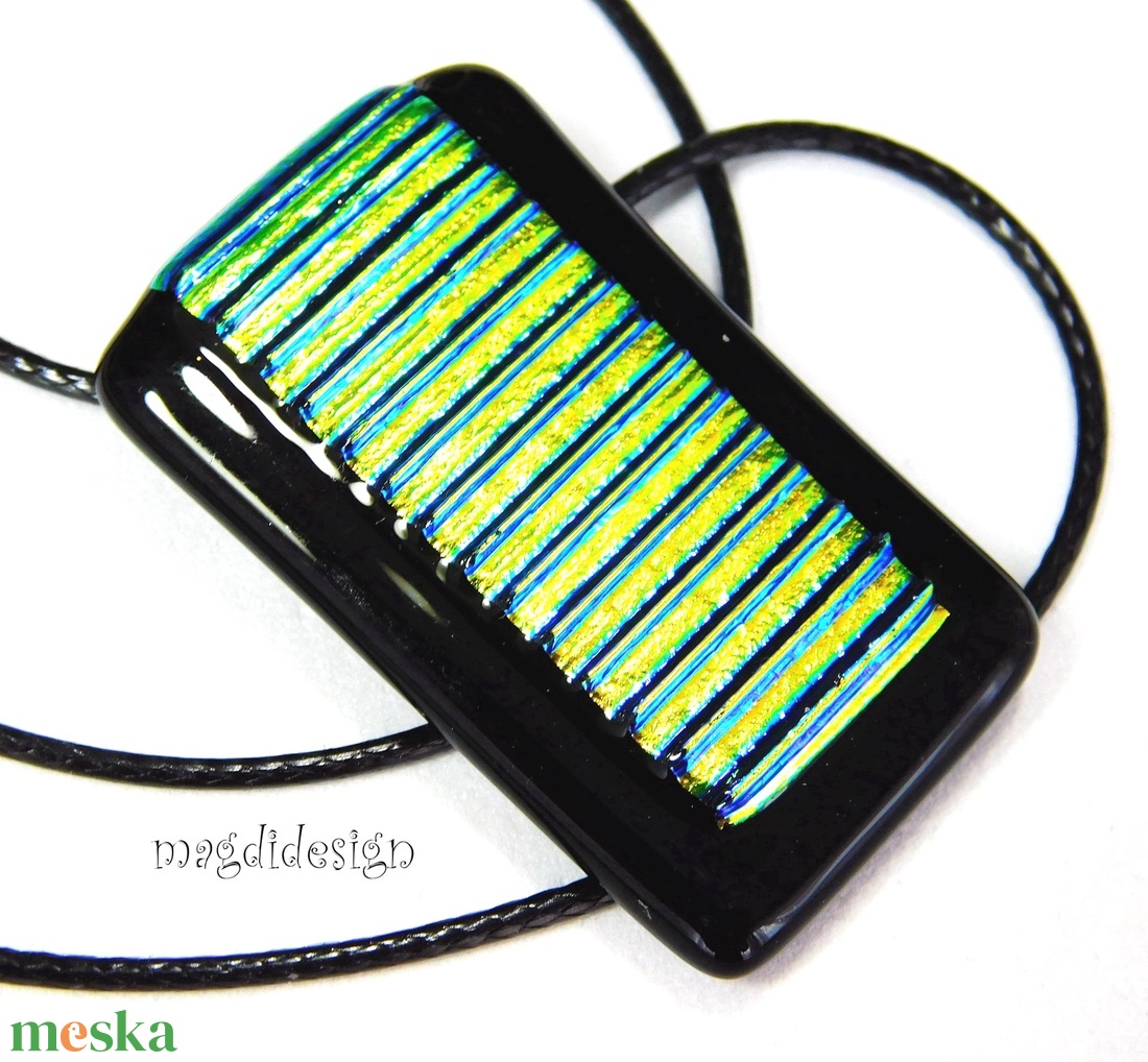 MAXI Fekete-arany csíkos, dichroic üvegékszer szett, nyaklánc, stiftes fülbevaló  - ékszer - ékszerszett - Meska.hu
