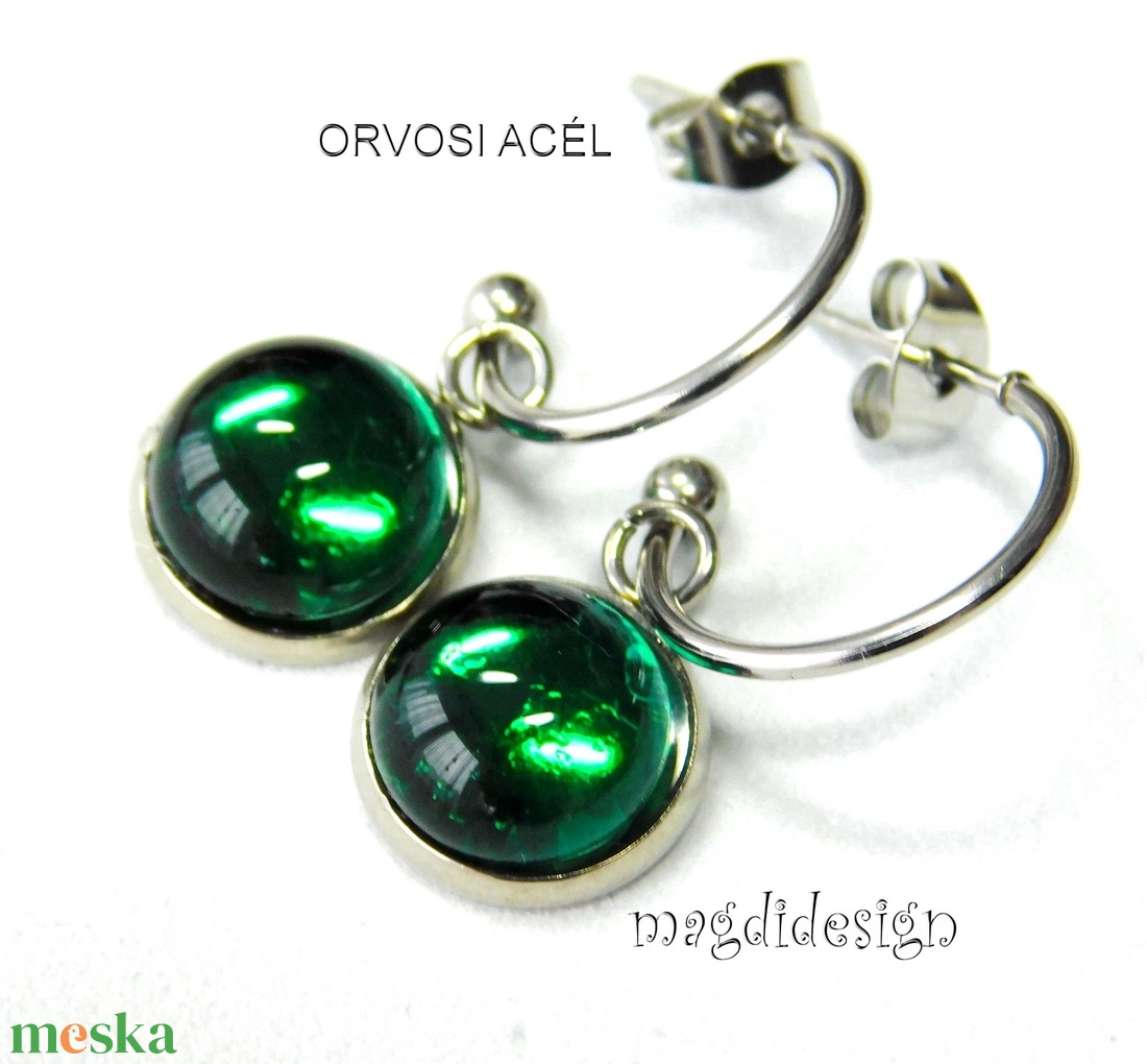 Áttetsző türkiz üvegékszer stiftes lógós nemesacél fülbevaló - ékszer - fülbevaló - lógó fülbevaló - Meska.hu